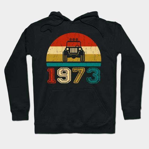 Vintage Jeep 1973 Birthday Jeep Gift Hoodie by Superdadlove